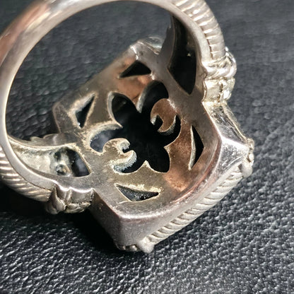 Judith Ripka Sterling Silver Black Onyx Ring Checkerboard CZ Accents Size 7.75