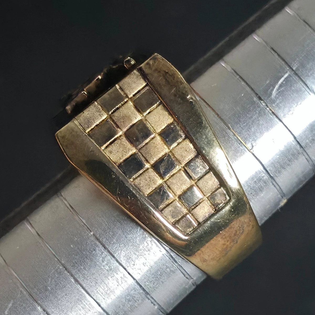 Sterling Silver Corvette Ring Size 10 Gold Tone Checkered Flag Signet