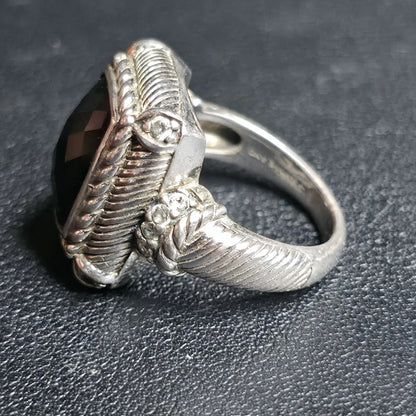 Judith Ripka Sterling Silver Black Onyx Ring Checkerboard CZ Accents Size 7.75