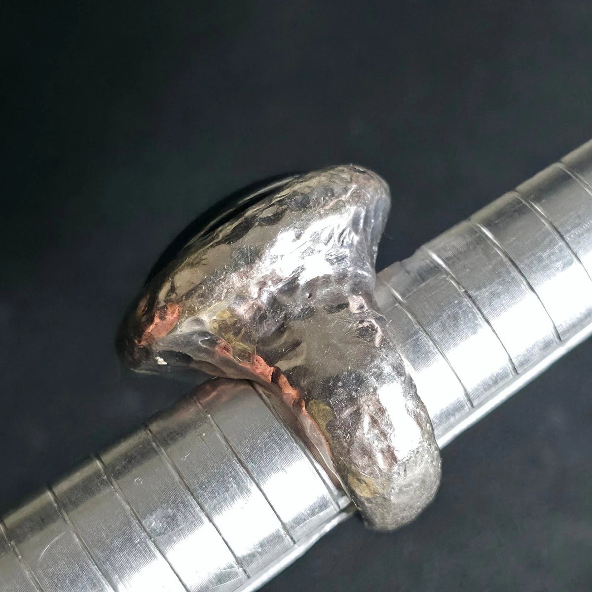 Sterling Silver Hematite Ring Size 7 Chunky Hammered Statement 925