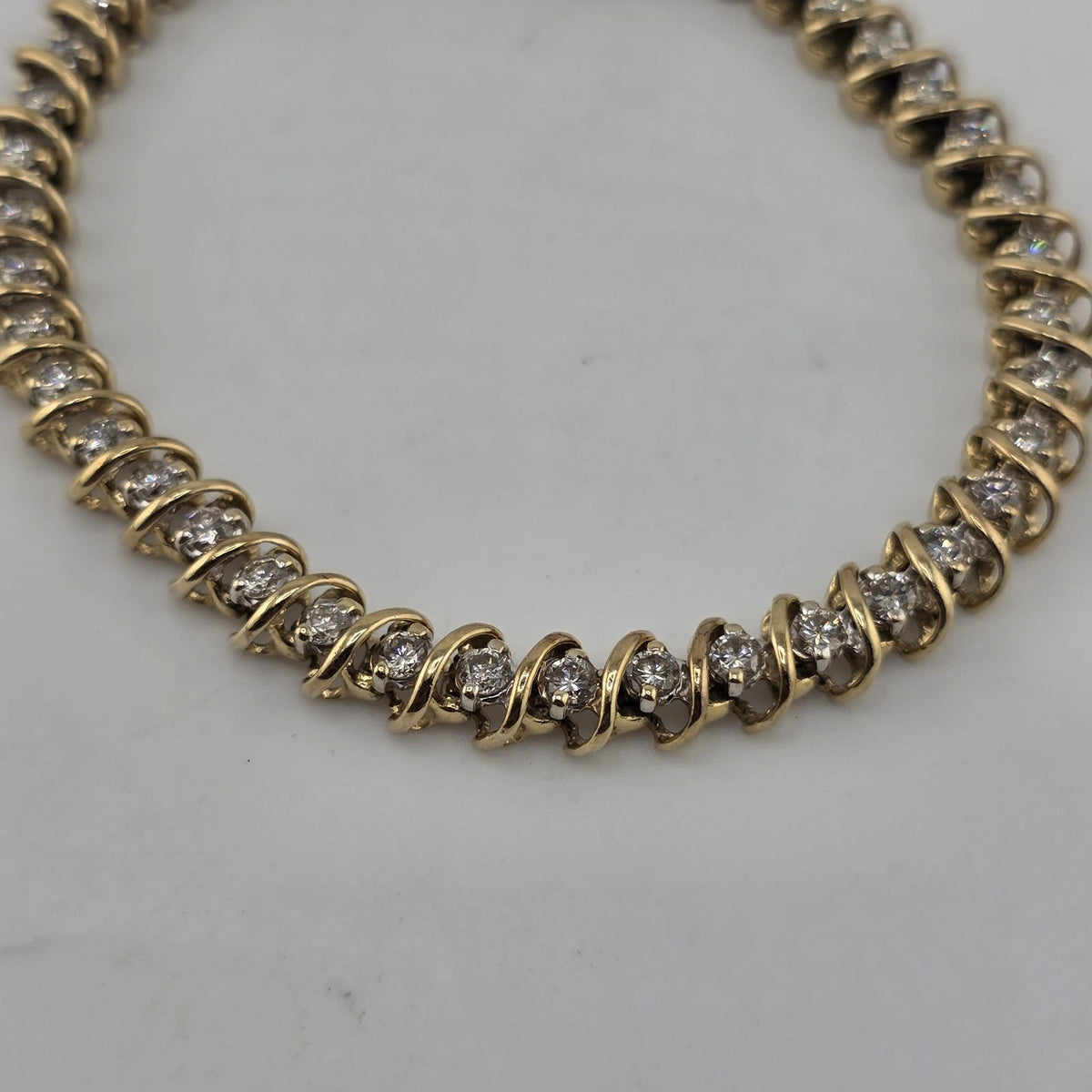 14k Yellow Gold 1.50CT Round Cut Diamond "S" Link S Figure Tennis Bracelet 7"