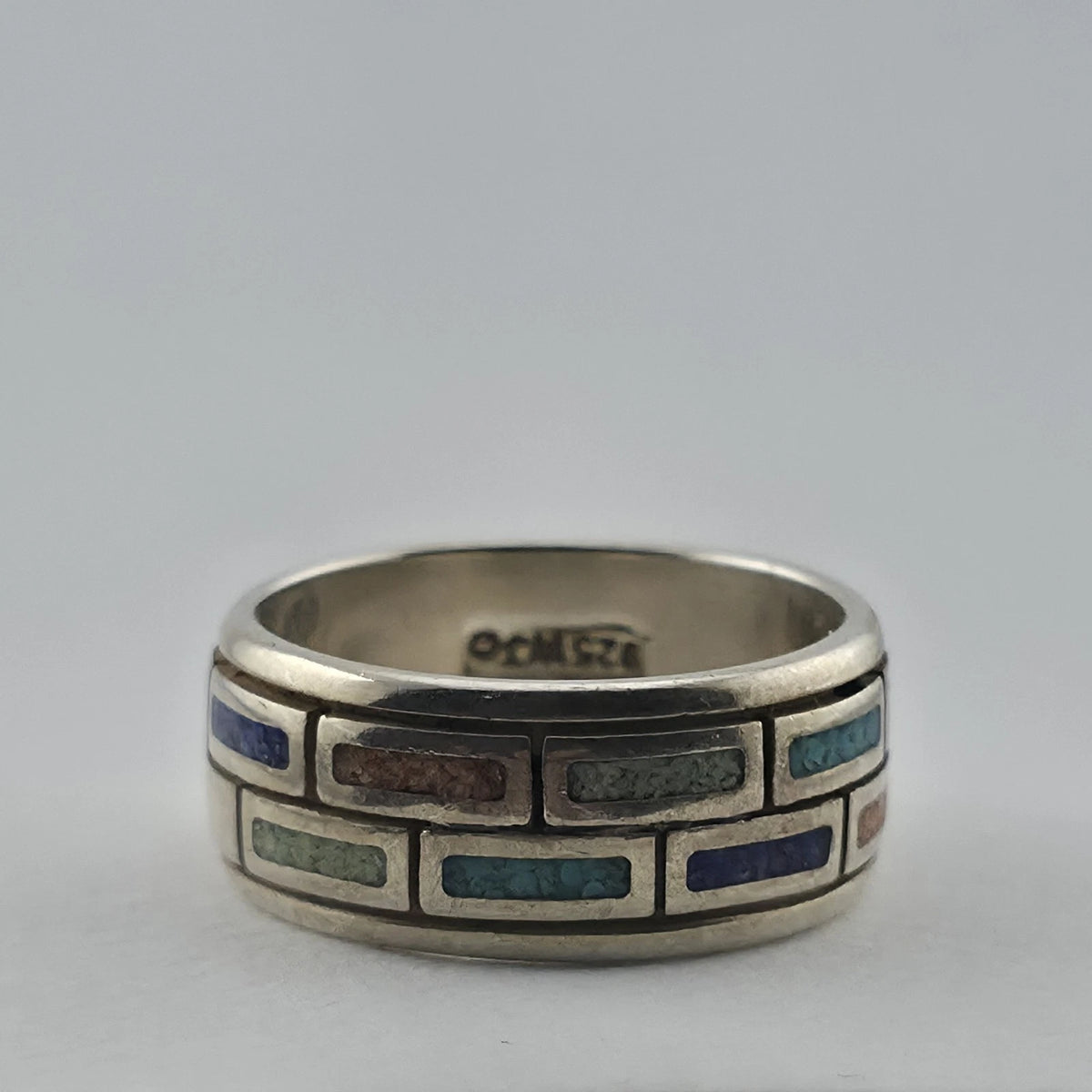 Waldeck Johnson 925 Sterling Silver Inlay Band Ring Size 7 Native American