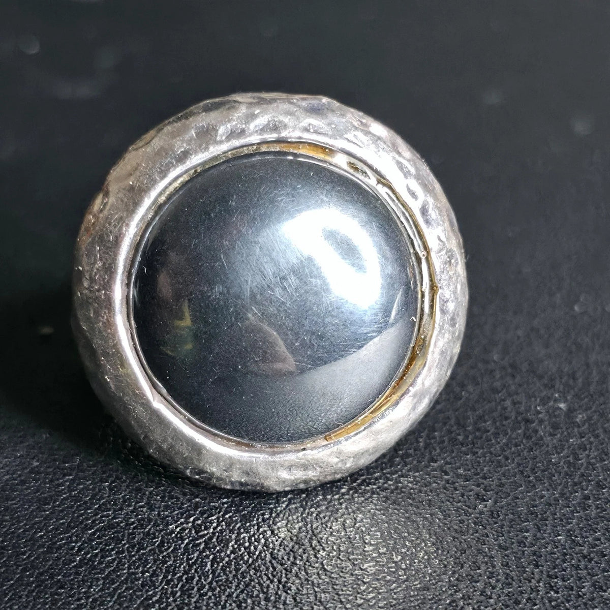 Sterling Silver Hematite Ring Size 7 Chunky Hammered Statement 925