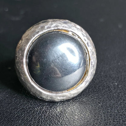 Sterling Silver Hematite Ring Size 7 Chunky Hammered Statement 925