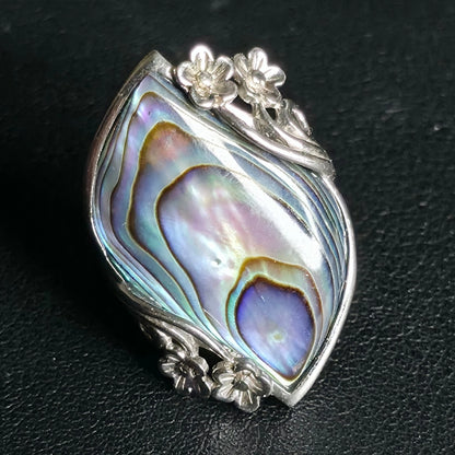 Sterling Silver Abalone Shell Ring Size 7 Rhodium Plated Flower Design BBJ 925