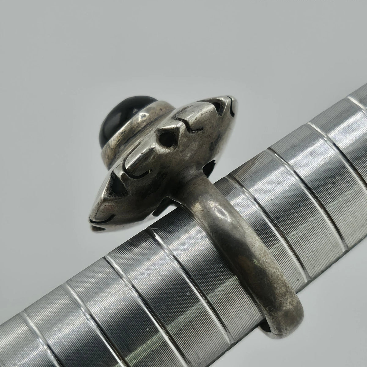 Vintage Mexico 925 Sterling Silver Black Onyx Sunburst Statement Ring Size 4.7