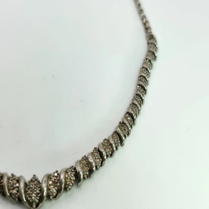 Vintage Heng Ngai 925 Sterling Silver V-Shape Necklace Genuine 1/2 Ct Diamond
