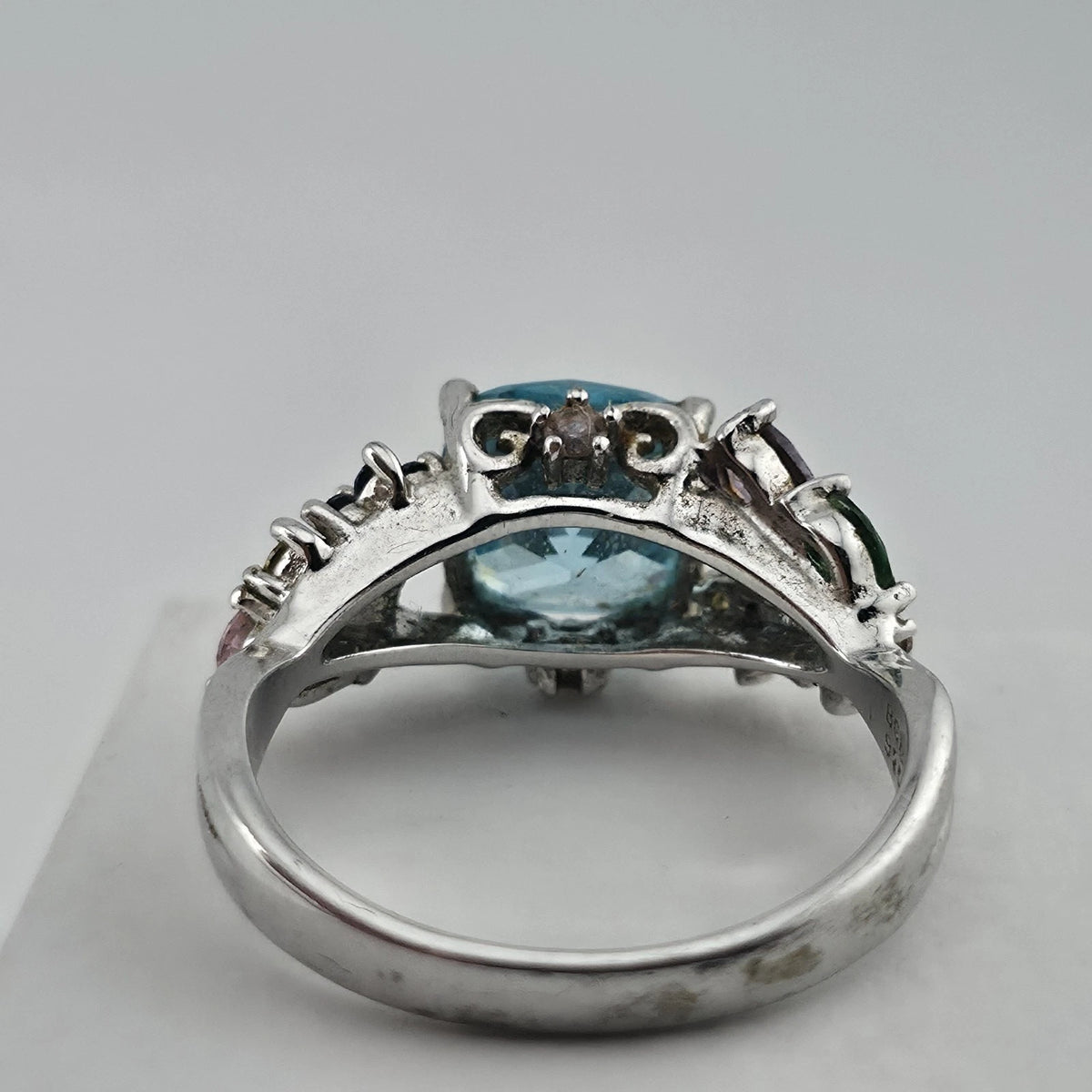 Thomas Kinkade BGE 925 Sterling Silver Multi Gem Floral Ring Blue Stone Size 9