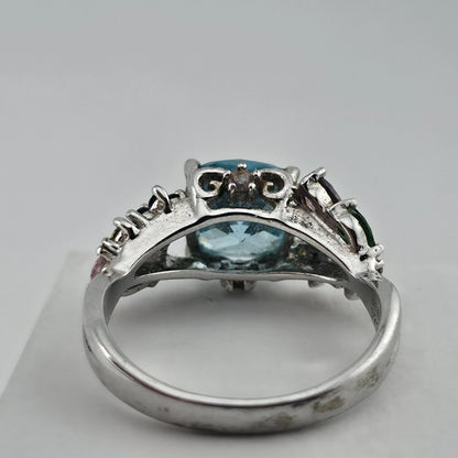 Thomas Kinkade BGE 925 Sterling Silver Multi Gem Floral Ring Blue Stone Size 9