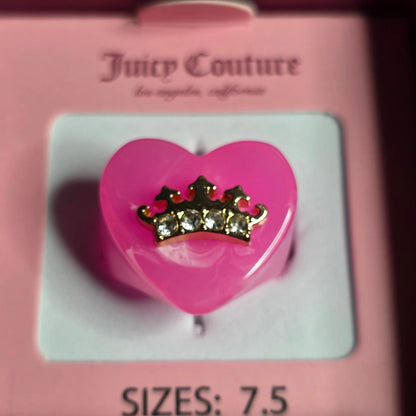 Juicy Couture Pink Resin Crown Heart Ring Size 7.5 New In Box Y2K