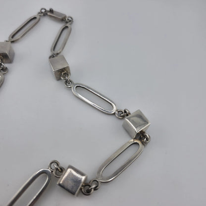 Vintage Sterling Silver 925 Mexico Geometric Cube Oval Link Necklace 80g 23"