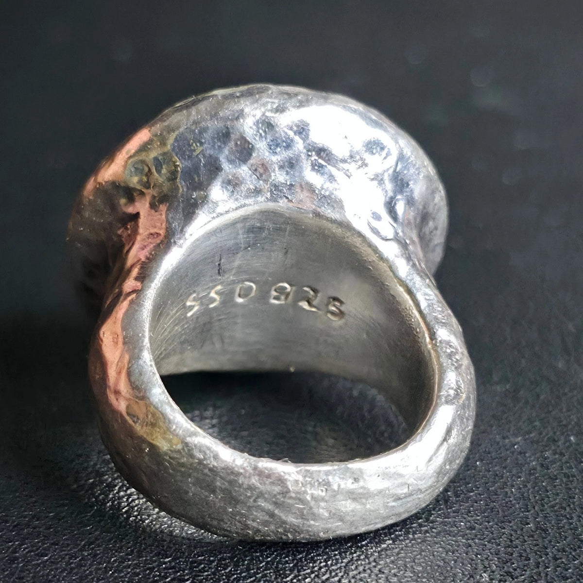 Sterling Silver Hematite Ring Size 7 Chunky Hammered Statement 925
