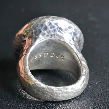 Sterling Silver Hematite Ring Size 7 Chunky Hammered Statement 925