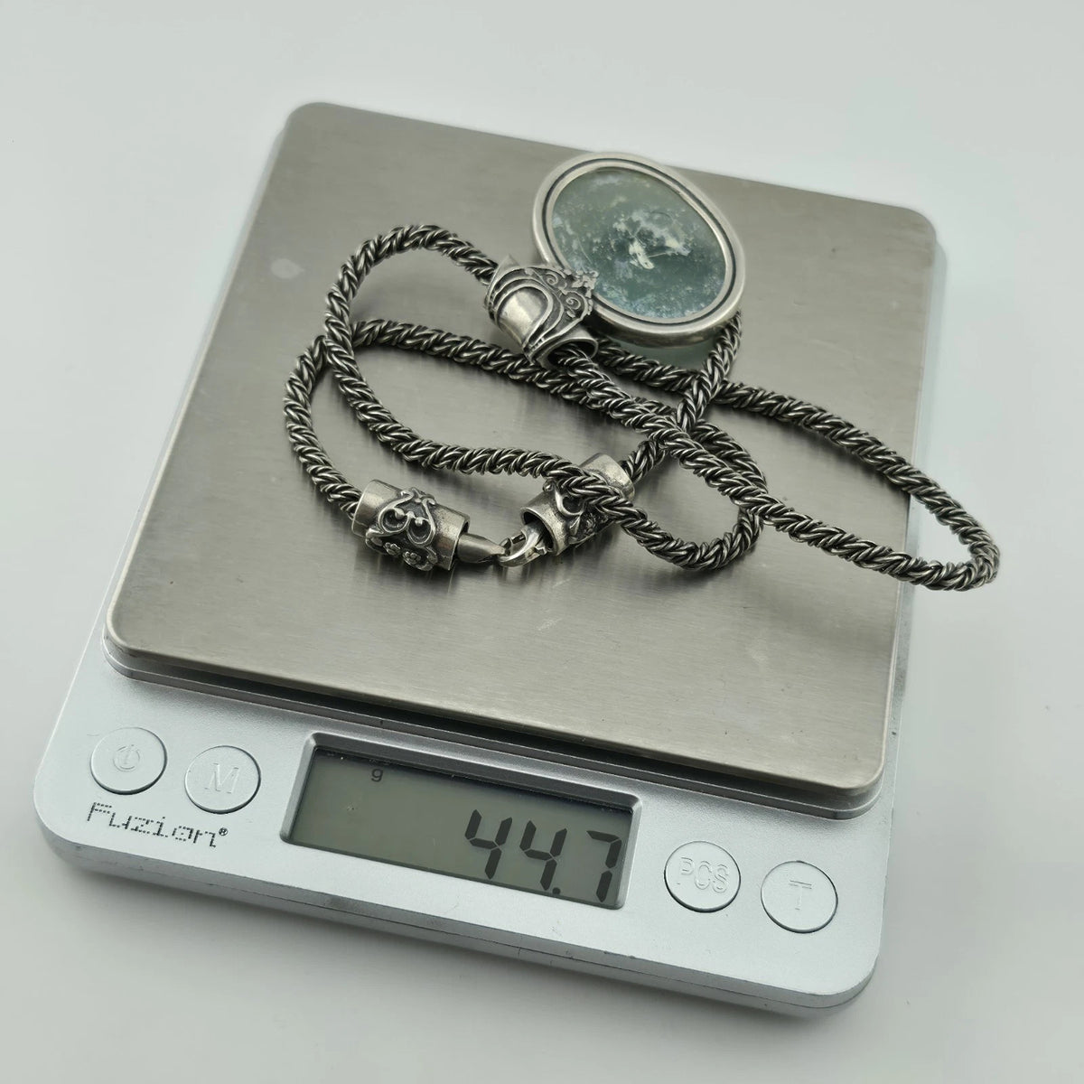 Sterling Silver Necklace 16" Ancient Roman Byzantine Empire Glass Pendant 44.7g