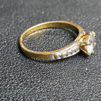 Sterling Silver Gold Tone Solitaire Ring Round Clear Stone Engagement Style Sz 9