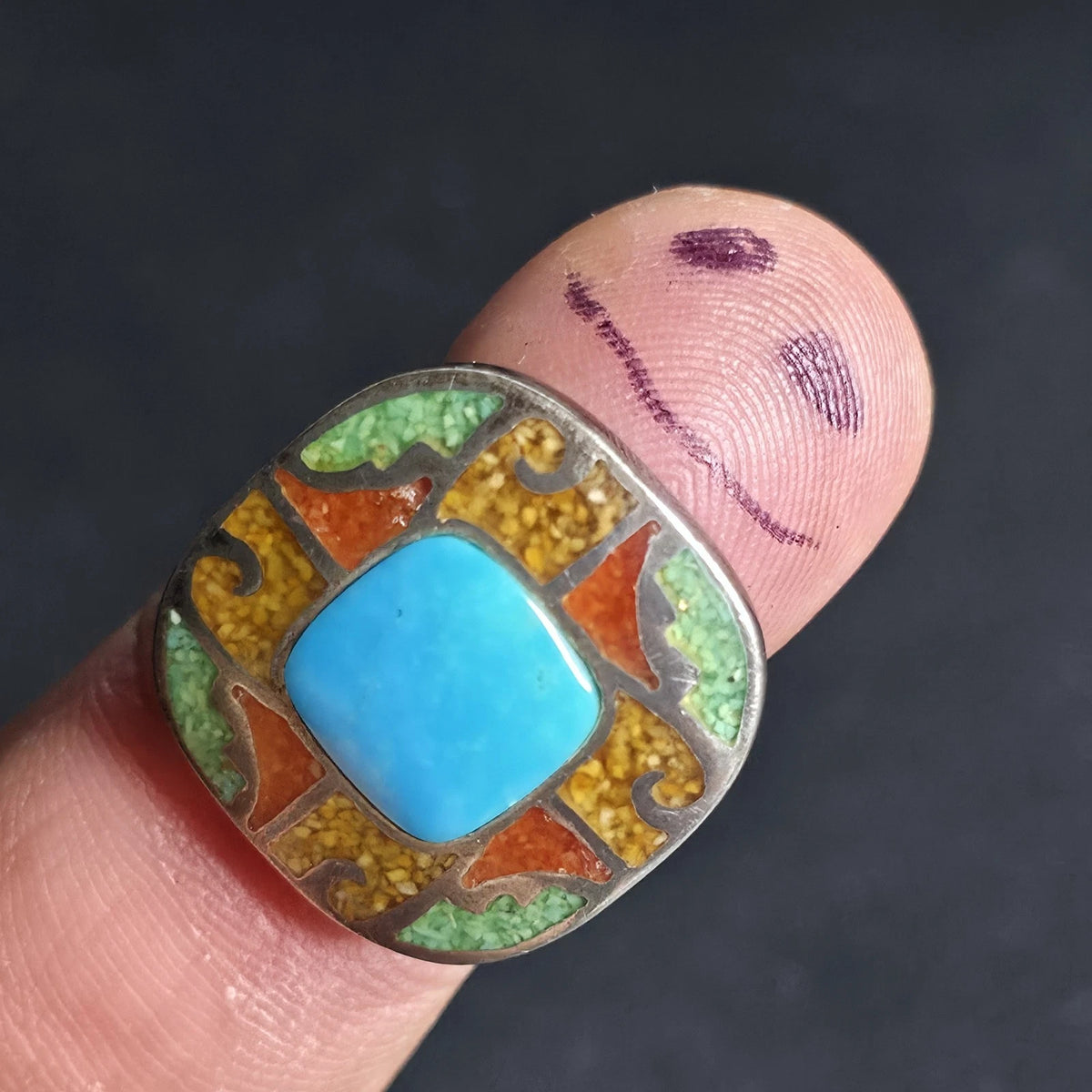 Carolyn Pollack Sterling Silver Turquoise Multicolor Inlay Mosaic Ring Size 6
