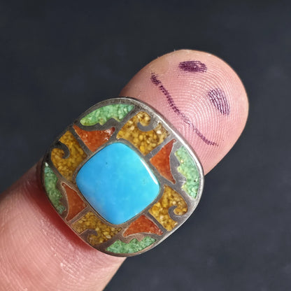 Carolyn Pollack Sterling Silver Turquoise Multicolor Inlay Mosaic Ring Size 6