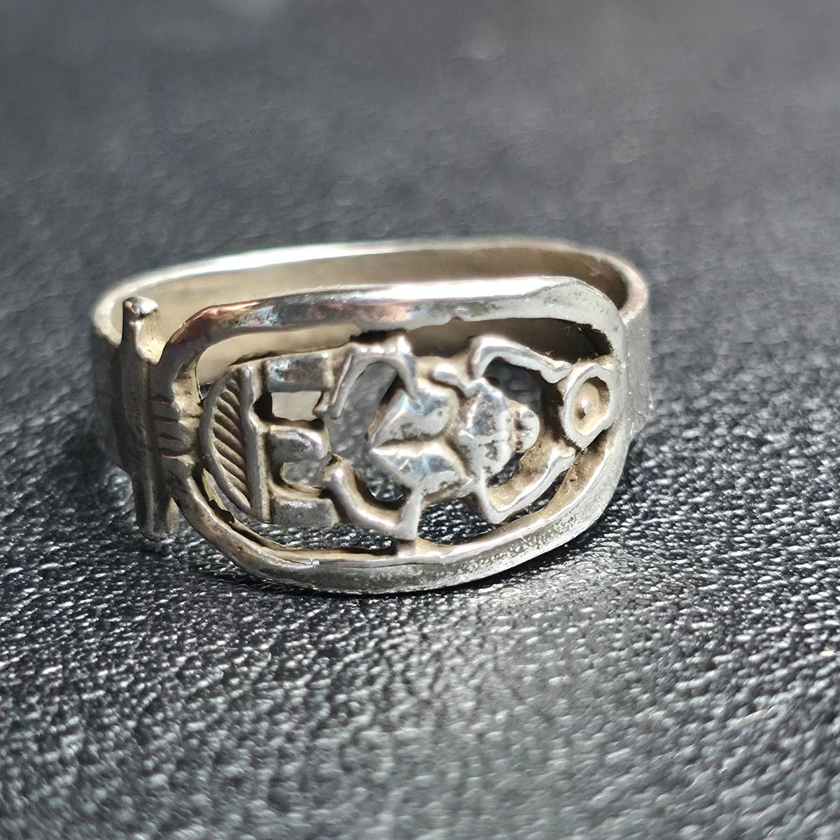 Sterling Silver Scarab Beetle Openwork Band Ring Sz 7 Egyptian Style