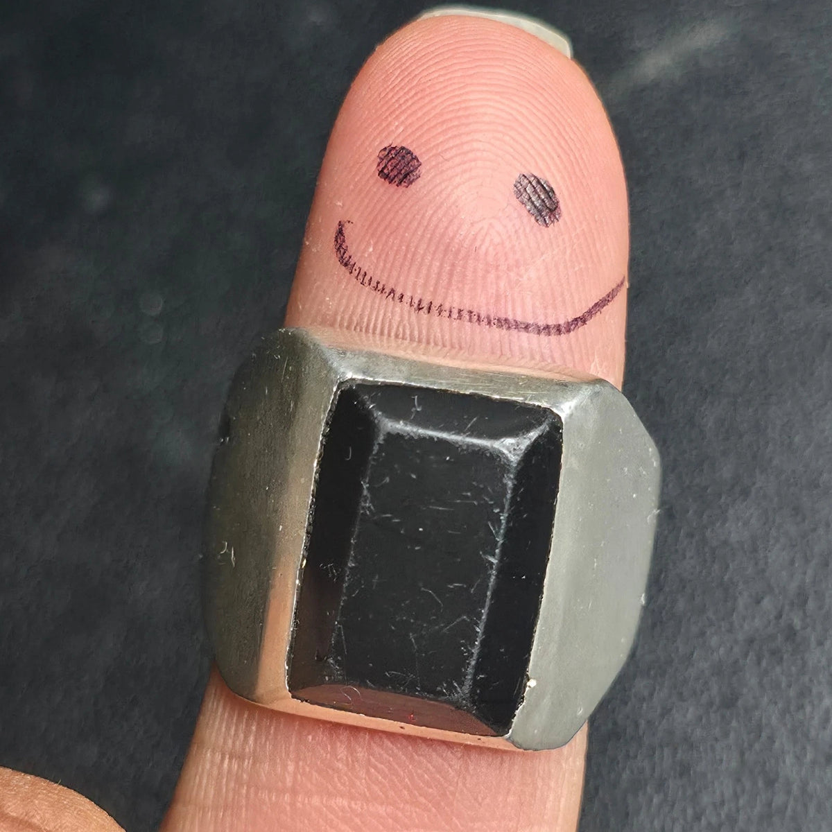 Sterling Silver Mens Black Rectangular Stone Ring Sz 11 Mexico