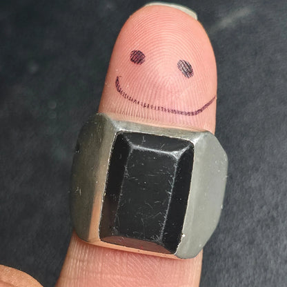 Sterling Silver Mens Black Rectangular Stone Ring Sz 11 Mexico