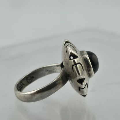 Vintage Mexico 925 Sterling Silver Black Onyx Sunburst Statement Ring Size 4.7