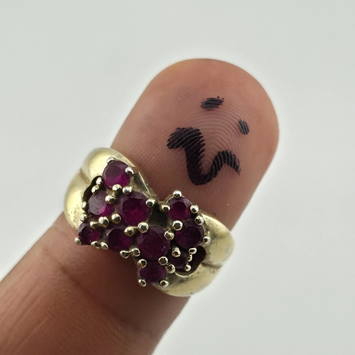 Vintage 925 Sterling Silver Gold Tone Ruby Cluster Ring Size 7 Thailand