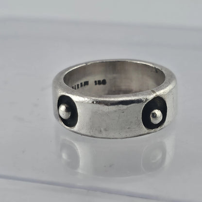Sterling Silver Wide Band Ring Size 10.5 Oxidized Rivet Stud Modernist Unisex