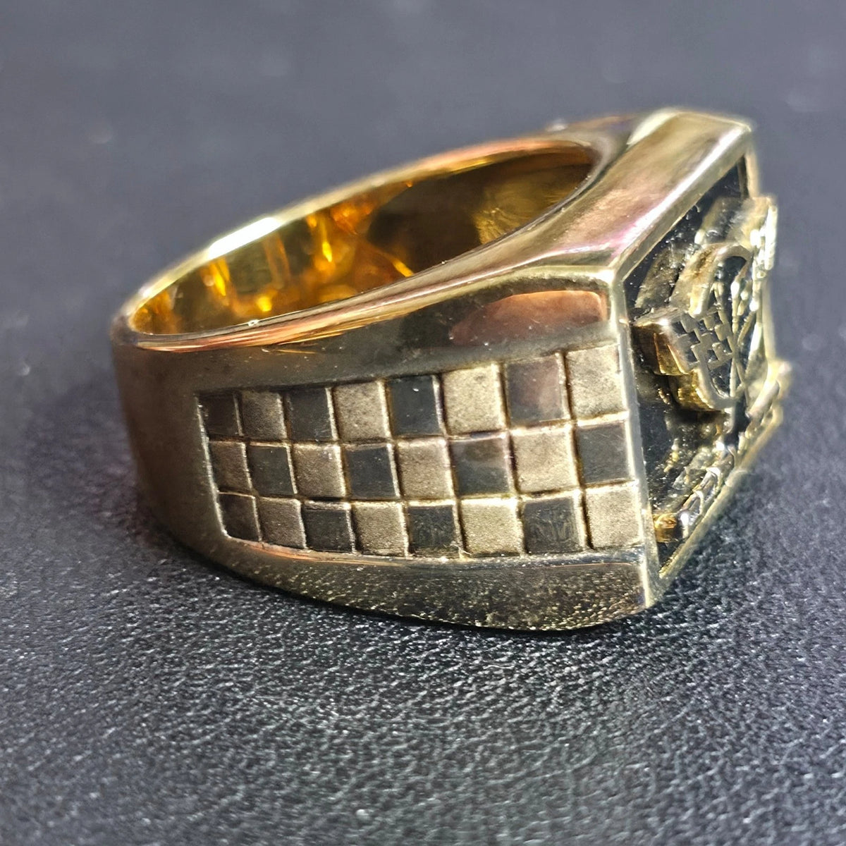 Sterling Silver Corvette Ring Size 10 Gold Tone Checkered Flag Signet