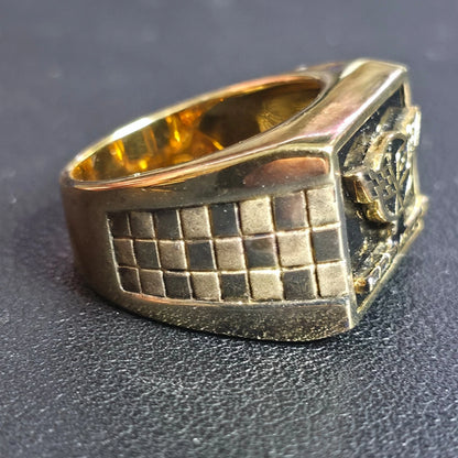 Sterling Silver Corvette Ring Size 10 Gold Tone Checkered Flag Signet