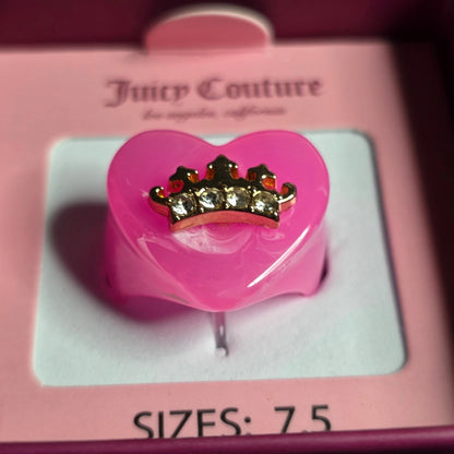 Juicy Couture Pink Resin Crown Heart Ring Size 7.5 New In Box Y2K