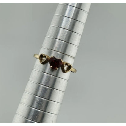 10K Yellow Gold Ring Band Red Garnet Rhodolite Heart Stones June size 6