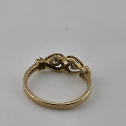 10K Yellow Gold Heart Ring Amethyst Purple Stones Vintage Size 6.75