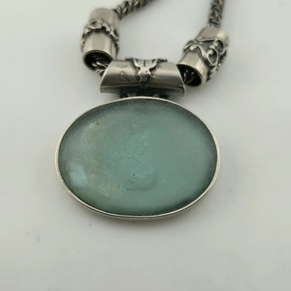 Sterling Silver Necklace 16" Ancient Roman Byzantine Empire Glass Pendant 44.7g