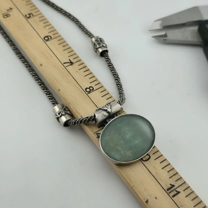 Sterling Silver Necklace 16" Ancient Roman Byzantine Empire Glass Pendant 44.7g