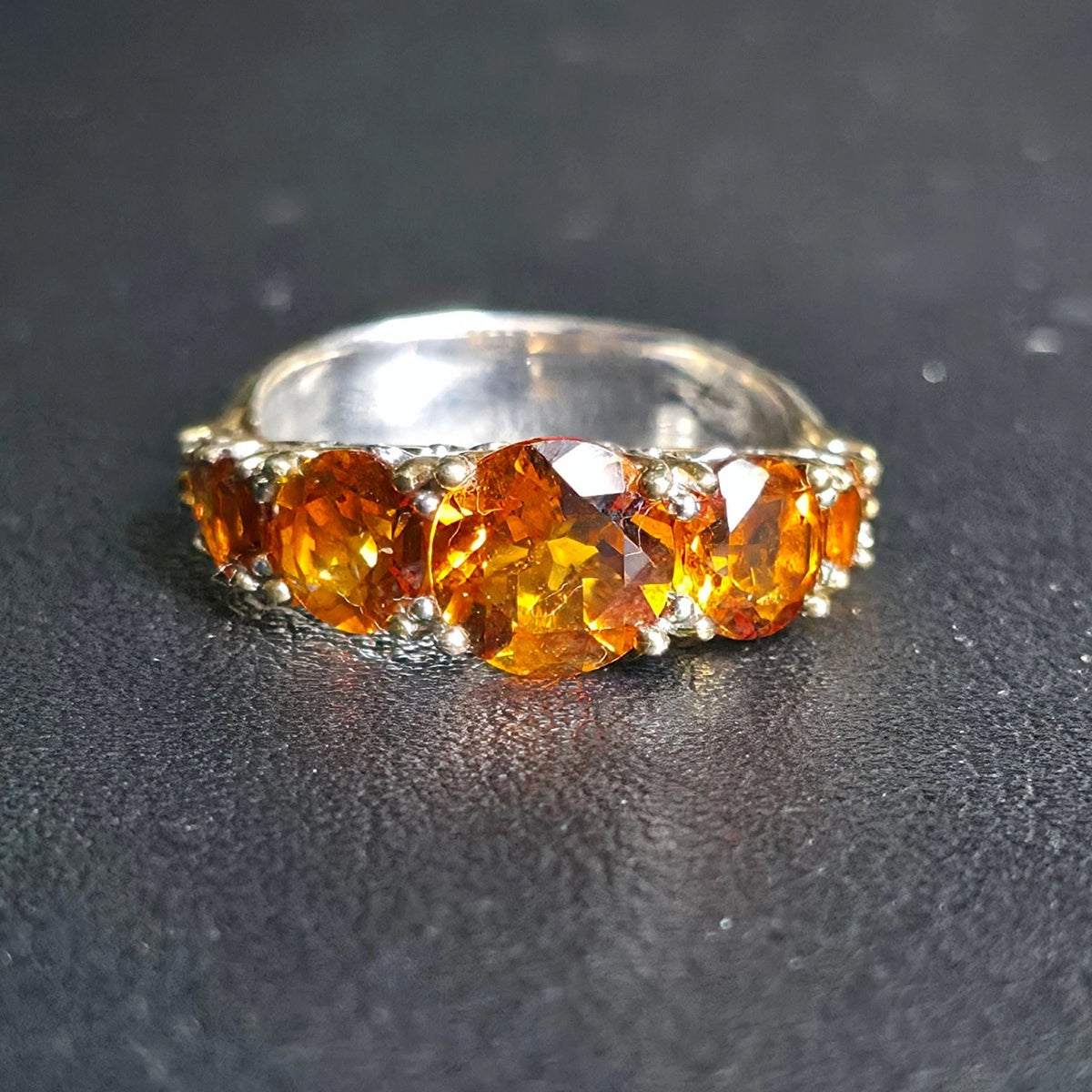 Sterling Silver Orange Stone Ring Size 8 Graduated Band Stamped 925 NH
