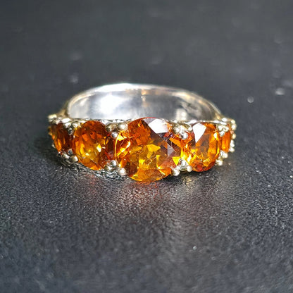 Sterling Silver Orange Stone Ring Size 8 Graduated Band Stamped 925 NH