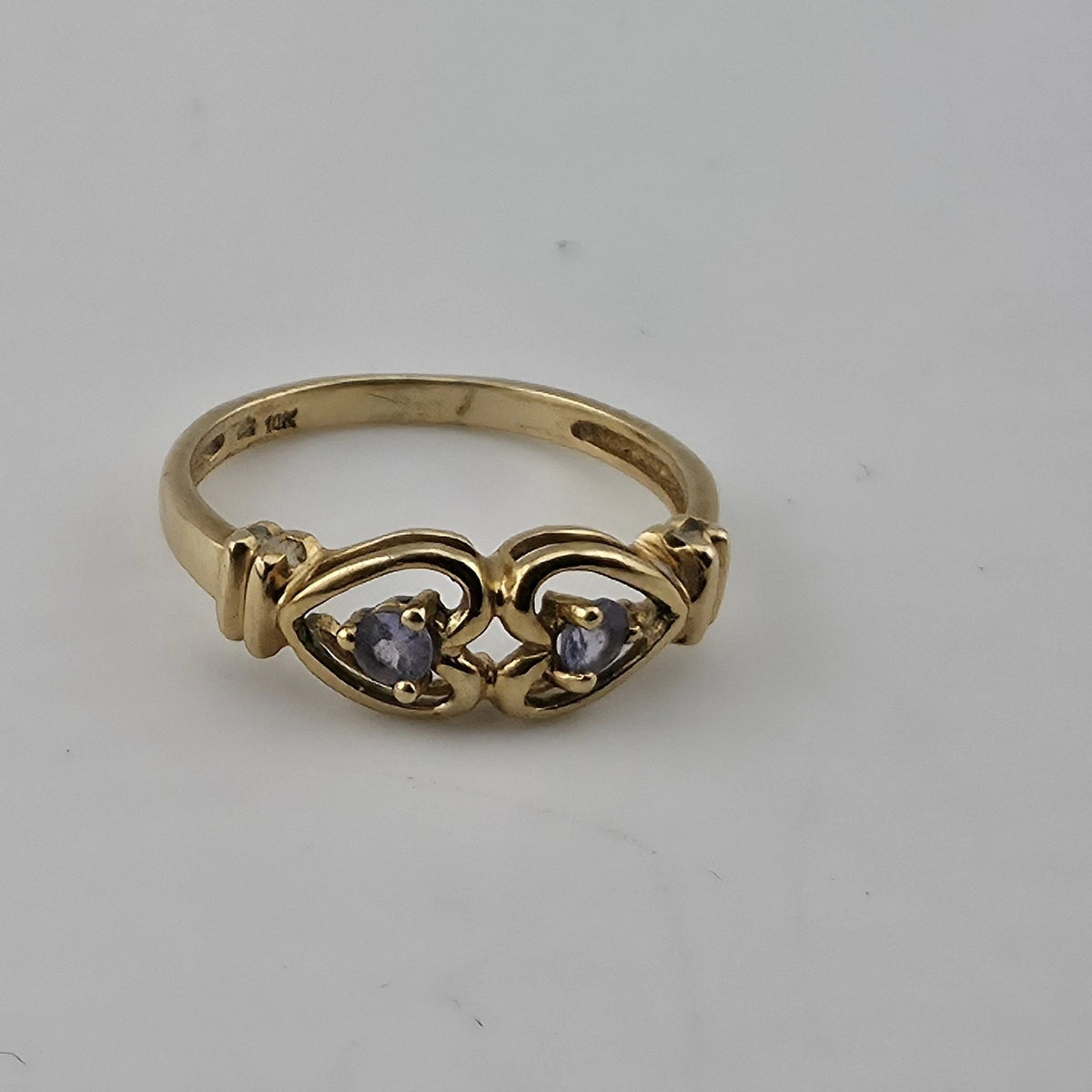 10K Yellow Gold Heart Ring Amethyst Purple Stones Vintage Size 6.75