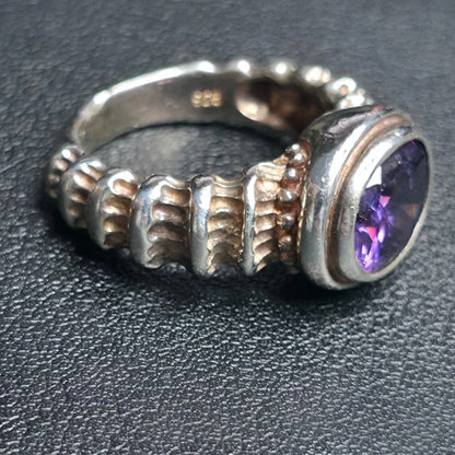 Sterling Silver Purple Oval Faceted Stone Ring Sz 9.25 Beaded Band