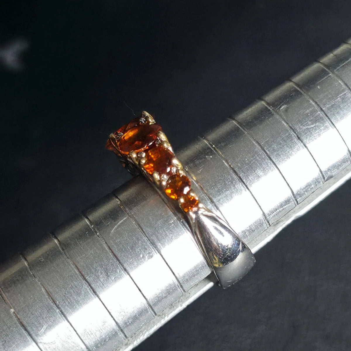 Sterling Silver Orange Stone Ring Size 8 Graduated Band Stamped 925 NH