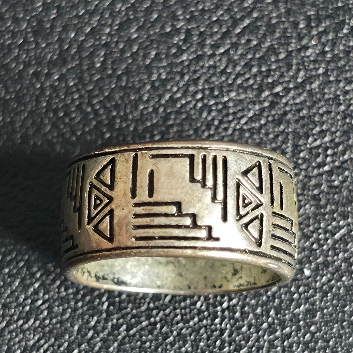 Silver Tone Copper Ring Size 5.5 Peruvian Aztec Tribal Wide Band