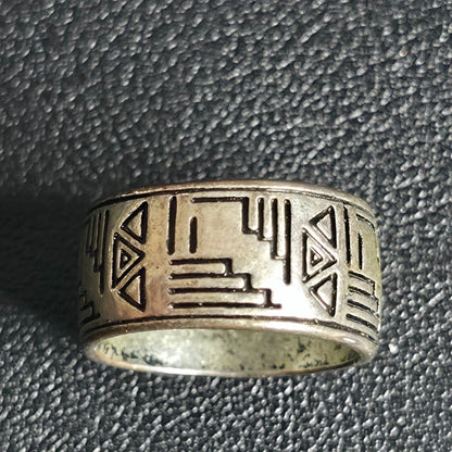Silver Tone Copper Ring Size 5.5 Peruvian Aztec Tribal Wide Band