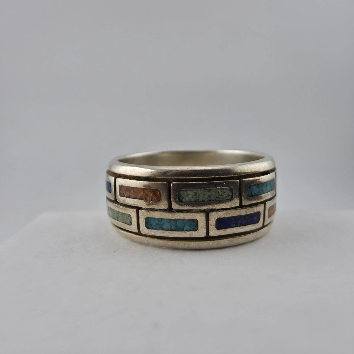 Waldeck Johnson 925 Sterling Silver Inlay Band Ring Size 7 Native American