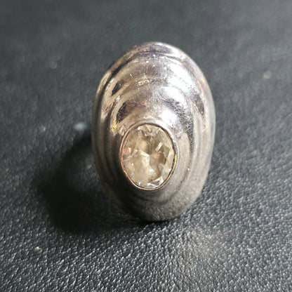 Mexico 925 Sterling Silver Dome Ribbed Ring Clear Bezel Stone Size 8