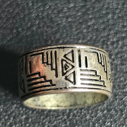 Silver Tone Copper Ring Size 5.5 Peruvian Aztec Tribal Wide Band