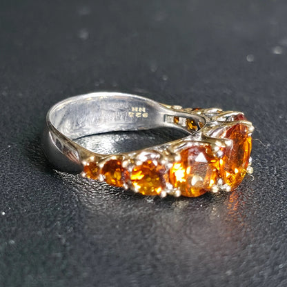 Sterling Silver Orange Stone Ring Size 8 Graduated Band Stamped 925 NH