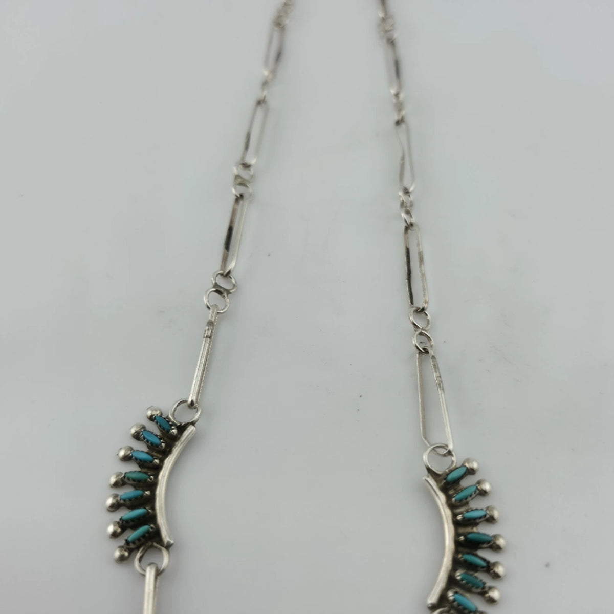 Vintage EDDAKIE Sterling Silver Turquoise Necklace Native American 14" 12g Zuni