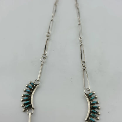Vintage EDDAKIE Sterling Silver Turquoise Necklace Native American 14" 12g Zuni