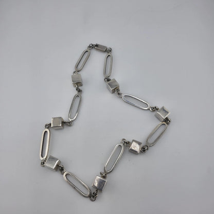 Vintage Sterling Silver 925 Mexico Geometric Cube Oval Link Necklace 80g 23"