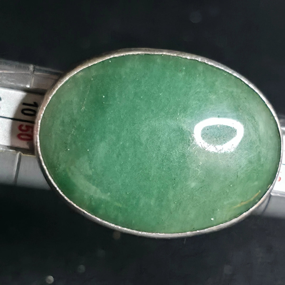 Sterling Silver Green Stone Oval Ring Size 6 Stamped 950 Wide Band