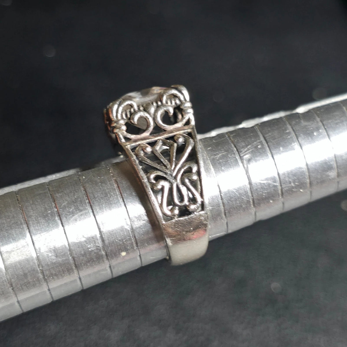 Sterling Silver 925 Filigree Square White Stone Ring Size 8.5